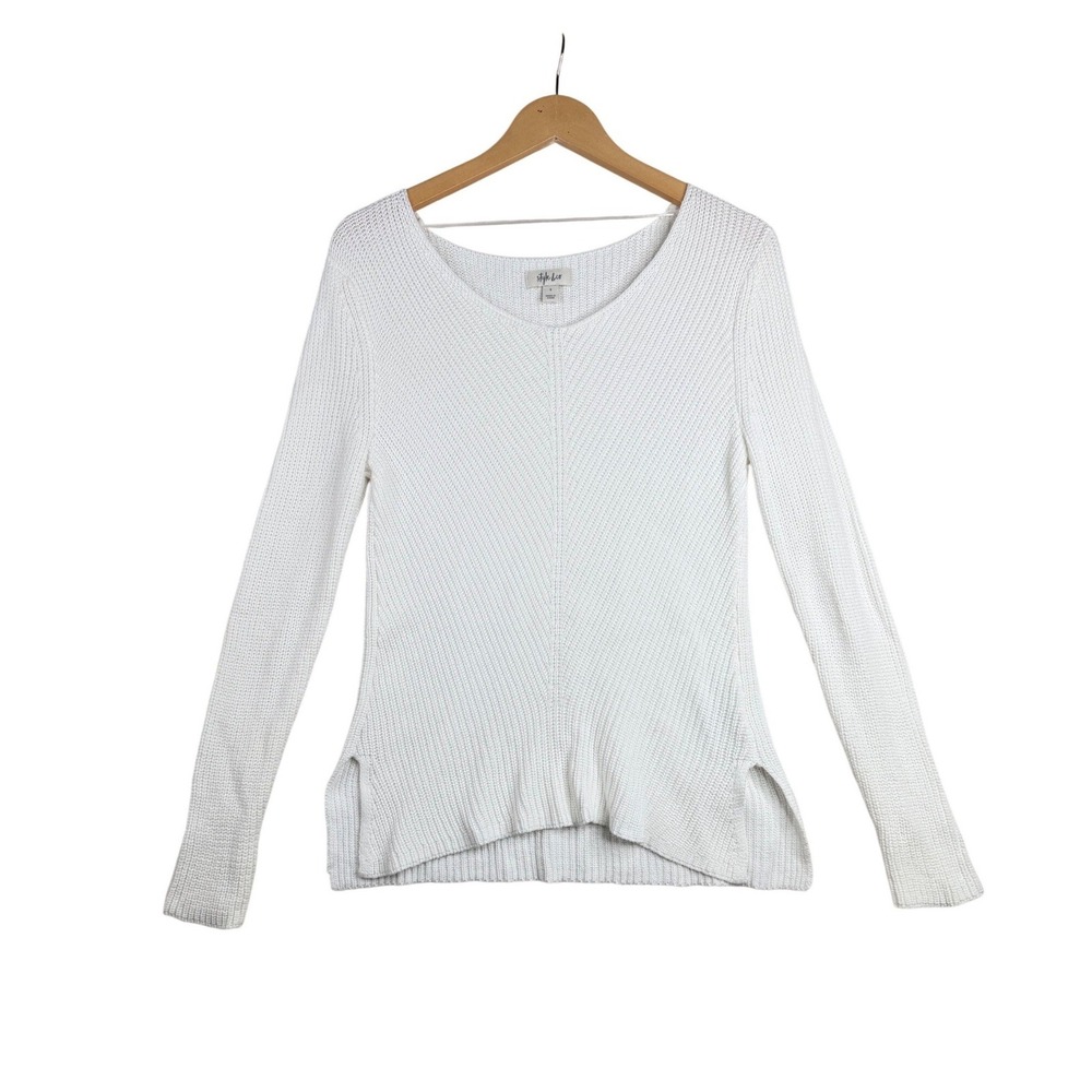 Style & Co Close Knit Long Sleeve Pullover size Small White